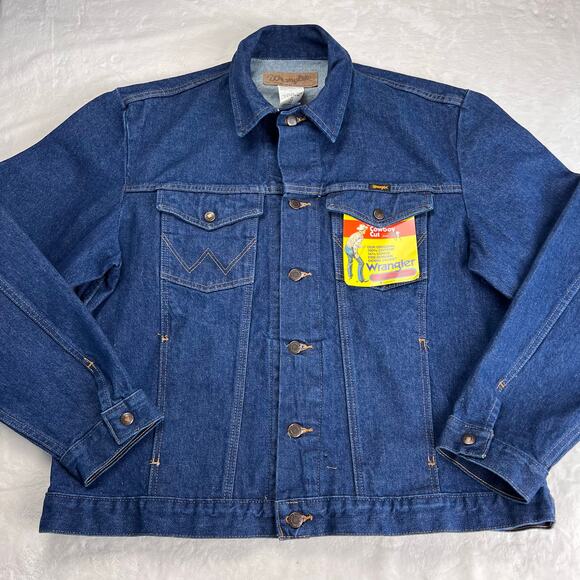 Wrangler Cowboy Cut Y2K Denim Jean Jacket men’s size XL Dark Wash Western NWT - Picture 1 of 9